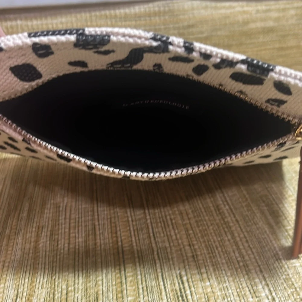 Anthropologie Leopard Print Clutch with Tan Leather Straps Canvas 8”x6”
